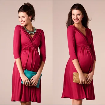Dojčenie Šaty Materskej Oblečenie pre Tehotné Ženy Oblečenie Pevné V-neck Tehotenstva Šaty Matky Nosiť Večerné Šaty