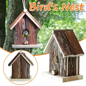 Drevené Vtáčie Hniezdo Visí Bird House Prírodná Drevená Klietka Odpočíva Miesto Stenu Vonkajšie Birdhouse Drevené Okno Záhrada Deco