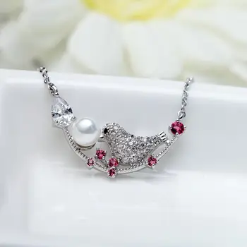 Drobné Trendy Cubic Zirconia Kvetu Rastlín, Vtákov Náhrdelník Luxusné značky Vysokej Kvality Crystal Pearl Náhrdelníky Pre Ženy Šperky
