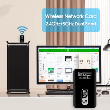 Dual-Band Wifi Dongle Adaptér Mini Bezdrôtovej Počítačovej Siete Karta Prijímača 1200M USB Sieťová Karta pracovnej Plochy Notebooku