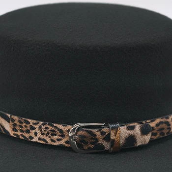 Dámske Plstený Klobúk Čierna Imitácia Vlna Leopard tlač pás Zimné Mužov Fedora Klobúk Klasické Vintage Bowler Dámy Vlna Plstený Klobúk Jeseň