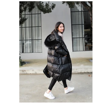 Dámske zimné black voľné umelú kožušinu golier kabáta módne bežné klobúk dlhé štýl nepremokavé polstrovaný vetru nadol bunda ženy