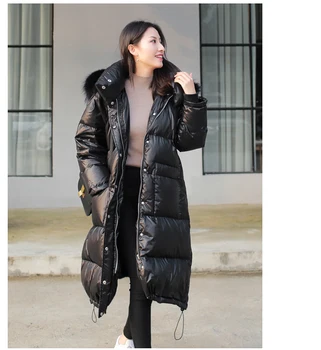 Dámske zimné black voľné umelú kožušinu golier kabáta módne bežné klobúk dlhé štýl nepremokavé polstrovaný vetru nadol bunda ženy