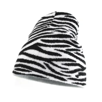 Dámy Vklad Zebra Vzor Pletený Hat Zimné Vonkajšie Zabezpečovacie Koberčeky Klobúk Bežné All-Zápas Mužov Elastické Klobúk Nové Lebky Klobúk