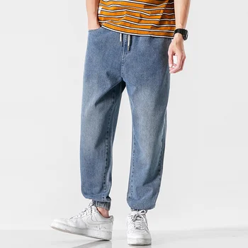 Elastické kapely jeans pánske letné trend voľné letné nohavice bežné wild príliv značky farbu svetla lúč nohy deväť bodov nohavice