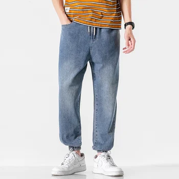Elastické kapely jeans pánske letné trend voľné letné nohavice bežné wild príliv značky farbu svetla lúč nohy deväť bodov nohavice