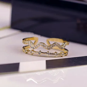 Elegantná Sučka Biela Crystal Vlna, Šperky Roztomilý Zlatá Farba Otvoriť Zásnubné Prstene Pre Ženy Kúzlo Svadobné Kapela Valentines Day Dary