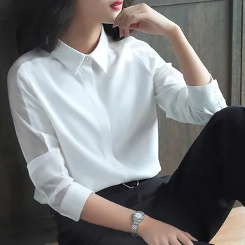 Elegantné Nové kórejské Ženy tričko žena dlho puzdre Professional office lady, blúzky, Topy Módne Šifón tričko Black White DD2243