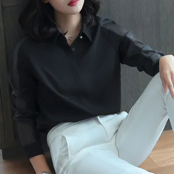 Elegantné Nové kórejské Ženy tričko žena dlho puzdre Professional office lady, blúzky, Topy Módne Šifón tričko Black White DD2243