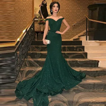 Elegantné Smaragdovo Zelená Morská Víla Večerné Šaty 2019 Iskru Sequined Volánikmi Dlho Prom Šaty Abiye Župan De Soiree