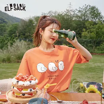 ELFSACK Multicolor Grafické Tlače Bežné Harajuku T-Shirts Ženy 2020 Lete ELF Nový kórejský Štýlové Dámy Denné Základné Topy