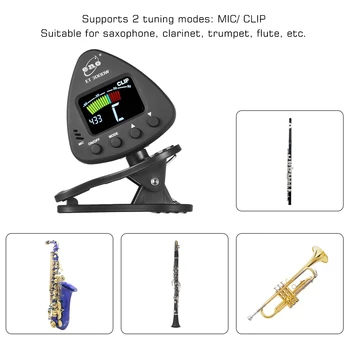 Eno ET 3000W Clip-on Tuner pre dychové Nástroje Flauta Tuner Podporuje Mic & Klip-na Ladenie Režimy pre Saxofón Klarinet Trúbka