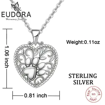 Eudora 925 Sterling Silver Mačka, Pes Stopu Srdce Prívesky Neckalce Láska Srdce Kúzlo Golier Jemné šperky Pre dievča Ženy D206