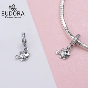 Eudora 925 Sterling Silver Tropické Ryby Charms Nosenie Náramkov & Bangles DIY Šperky pre Ženy, Darčeky Módny Prívesok Príslušenstvo