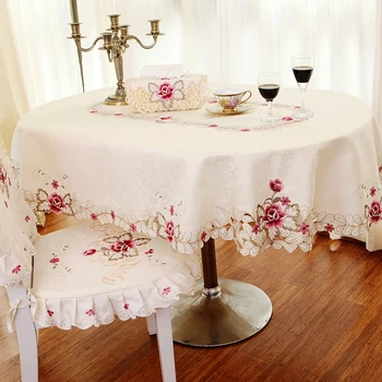 Európa Luxusné oválne obrusy duté kvetinový vyšívané béžová svadobný stôl kryt kuchyňa kolo/obdĺžnik jedálenský stôl handričkou
