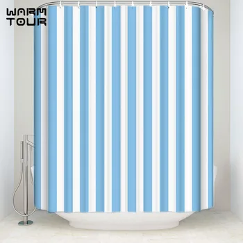Extra Dlhé Textílie Vaňa Sprchové Závesy Modré A Biele Vertikálne Pruhy Plesniam-odolný Kúpeľňa Decor Súpravy s Háčikmi 66