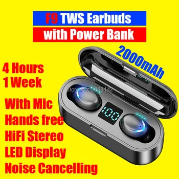 F9 Tws Slúchadlá Power Bank Headset Manos Libres Téma Oreja Hlavu Nastaviť V Uchu Slúchadlá Auricolari Bluetooth Senza Fili Oortjes