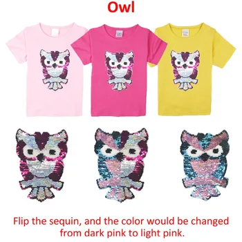 Farby flitrami prevrátený reverzibilné sequin tričko tee tričko deti, dievčatá t-shirts s flitrami obojstranný sequin top
