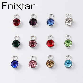 Fnixtar 60Pcs/Veľa Birthstone Charms Kolo 6 mm Kamienkami Charms DIY, Takže Náramok, Náhrdelník Šperky z Nerezovej Ocele Charms
