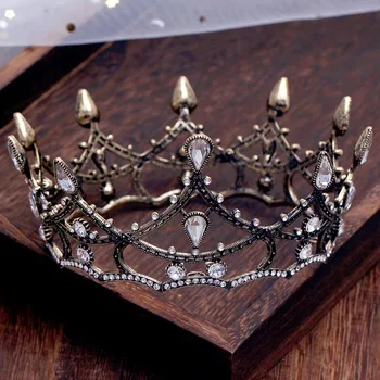 FORSEVEN Vintage Barokový Svadobné Svadobné Doplnky do Vlasov Čierne Drahokamu Crystal Tiaras Koruny Nevesta Diadem Šperky pre Ženy BH