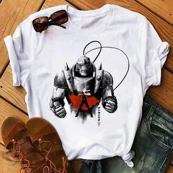 Fullmetal Alchemist T-shirt Žena Harajuku Grafické Dievča, T-shirt Hip Hop Žena 2020 Zábava Japonské Kreslené O-Krku Žena T-shirt