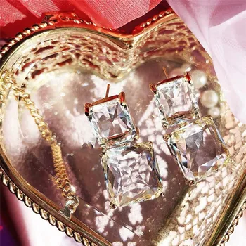 FYUAN Fashion Square Crystal Drop Náušnice pre Ženy GeometricTransparent Visieť Náušnice Vyhlásenie Šperky, Darčeky