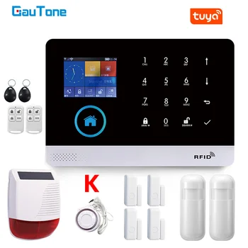 GauTone Smart Home WiFi, GSM Alarm Systém pre Domov s Pohybový Senzor Bezdrôtová Siréna Nočné Videnie IP Kamera Tuya Podporu Alexa
