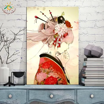 Geisha Dievča Plagát Plátno na Maľovanie Výtlačkov a Plagáty Moderného Domova Wall Art Obrázky Rám pre Obývacia Izba Japonské Umenie