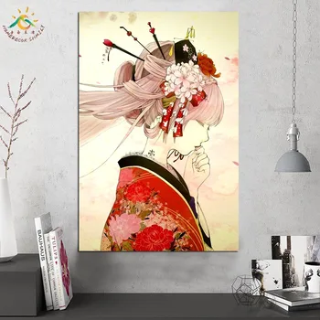 Geisha Dievča Plagát Plátno na Maľovanie Výtlačkov a Plagáty Moderného Domova Wall Art Obrázky Rám pre Obývacia Izba Japonské Umenie