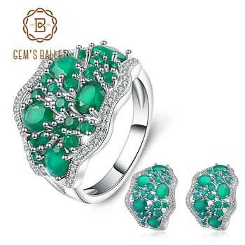 GEM BALET 14.31 Ct Prírodné Zelené Achát Vintage Šperky Nastavuje Čisté 925 Sterling Silver Drahokam Náušnice, Prsteň Pre Ženy Pokutu