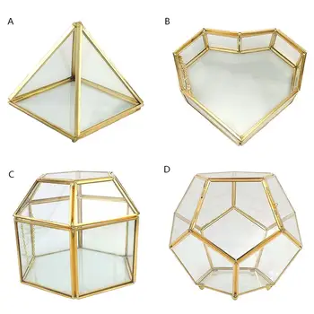 Geometrické Číre Sklo Šperky Box Gem Trinket Prípade Stola Šperkov Prsteň Zobraziť Prípade Poklad Náhrdelník Úložný Box Organizátor