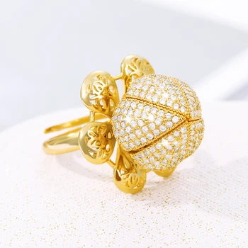 Gold Crystal Kvety Nastaviteľné Prst Snubné Prstene Pre Ženy CZ Zirkón Otvoriť Krúžok Glamour Šperky, Darčeky Bijoux Femme