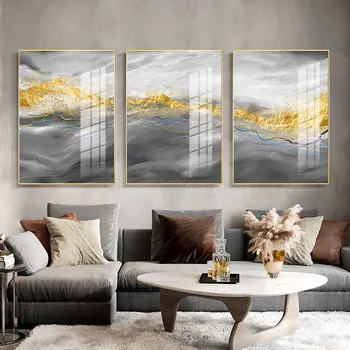 Golden Grey Abstraktné Grafické Umenie, Plátno, Maľovanie Luxusnom Štýle Plagát Nordic Tlač Súčasného Stene Obraz Moderného Domova