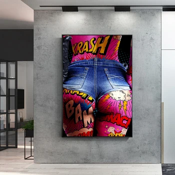 Graffiti Sexy Žena Zadok Jean Šortky Umelecké Plátno Tlačiť Maľovanie Moderná Obývačková Stena Obrázok Domáce Dekorácie Plagát