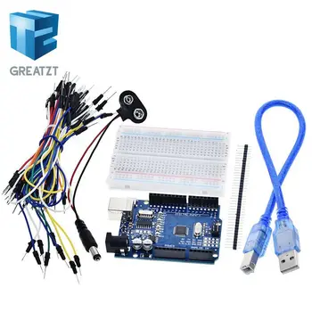 GREATZT Starter Kit pre Arduino Uno R3 - Zväzok 5 Položiek: Uno R3, Breadboard, Jumper Drôty, USB Kábel a 9V Batéria, Konektor