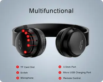 H1 Pro Bluetooth Slúchadlá HIFI Stereo Bezdrôtové Slúchadlá Herné Slúchadlá Over-ear Šumu s Mic Podpora TF Kariet