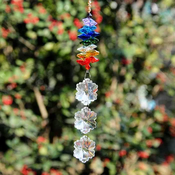 H&D 33 cm Kryštály Snowflake Hranoly Rainbow Octogon Čakra Suncatcher Domova Crystal DIY Závesné Dekorácie