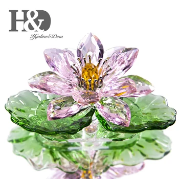 H&D Crystal Kvet Ružový Lotus Figúrka Stôl Dekorácie Interiéru Vozidla Displej Ozdoby Zberateľstvo Svadobný Dar, Darček K Narodeninám