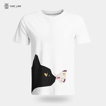 Harajuku Čierne Tričko Ženy Topy Punk Motýľ Kreslených Mačka Tvár Tlač Tee Tričko Femme T-shirt Bežné Tee Tričko O-krku Rock Top