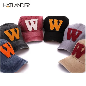 Hatlander bavlna písmeno W šiltovku retro vonkajšie športové čiapky ženy kosti gorras zakrivené vybavené vintage umyté otec čiapky pre mužov
