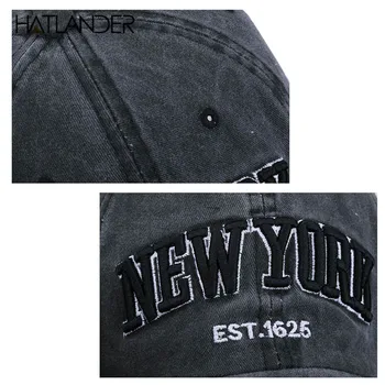 [HATLANDER]Piesku umyté bavlna šiltovku klobúk pre ženy, mužov vintage otec klobúk NEW YORK výšivky list vonkajšie športové čiapky