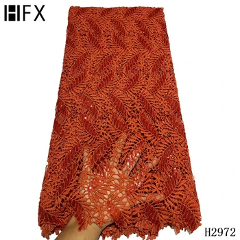 HFX burnt orange afriky kábel čipky tkaniny 2020 tissu dentelle kamienkami perle guipure čipky tkaniny vysokej kvality ženy šaty H2972