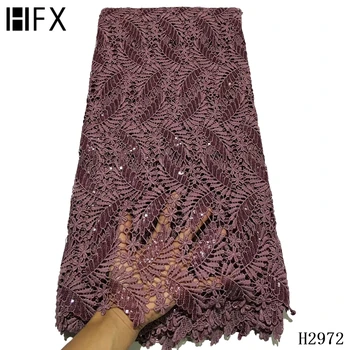 HFX burnt orange afriky kábel čipky tkaniny 2020 tissu dentelle kamienkami perle guipure čipky tkaniny vysokej kvality ženy šaty H2972