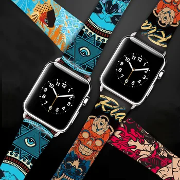Hip-hop pravej Kože pásmo pre Apple hodinky 38 mm 40 mm 42mm 44 mm Van Gogh art tlač náramok na zápästie pre iwatch series 5 4 3 2