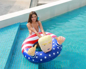 Hot Predaj Cartoon Trump Tlač Novosti Návrhu Život Boja Nafukovacie Plávať Trubice Lesk Raft Koleso Swim Ring pre Letné Kúpalisko