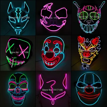 Hot Predaj Halloween Horror Masku, LED, Neónové Svetlo Maska na Karneval, Party Strašidelné Masky Cosplay LED Maska Svietiť Strana navrhne Dropship