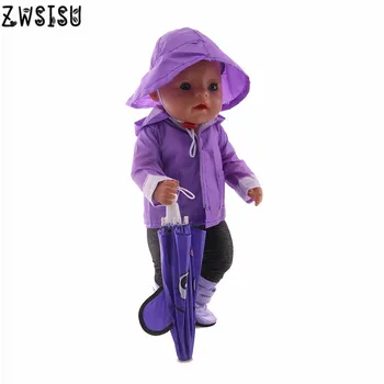 Hračka bábika Pršiplášť 1set=pršiplášť+tričko+nohavice+hat+topánky+dáždnik Pre 18-palcové Americký Bábiky A 43 cm-narodil sa nový človek Baby Doll Acces