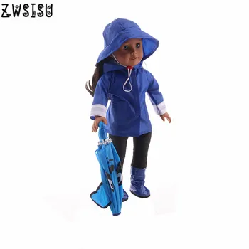 Hračka bábika Pršiplášť 1set=pršiplášť+tričko+nohavice+hat+topánky+dáždnik Pre 18-palcové Americký Bábiky A 43 cm-narodil sa nový človek Baby Doll Acces