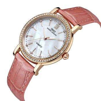 IBSO 2019 Značky Módnych Žena Hodinky Kožený Remienok Hodiniek Ženy, Luxusné Kryštál Diamantu Quartz náramkové hodinky Pre Ženy 3992