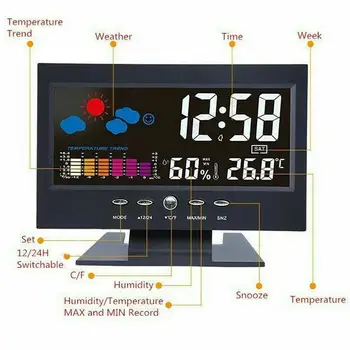 Inteligentné Digitálne Hodiny Meteo Stanica Display Alarm, Kalendár, Hodiny, Funkcia Bezdrôtový Teplomer Teplota Vlhkosť Meter